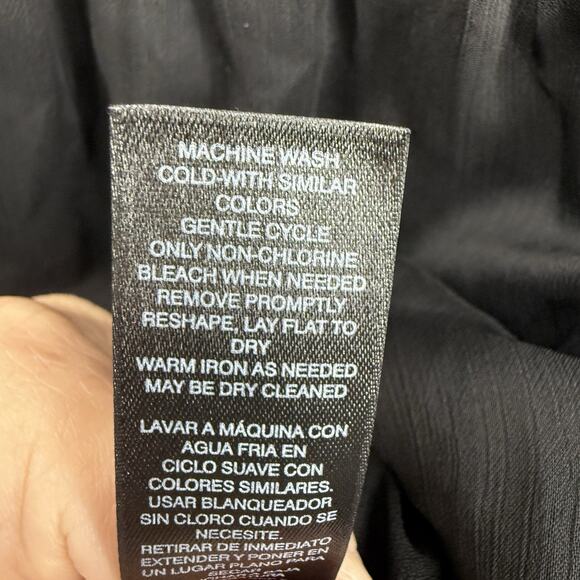 WHBM Black Floral Embroidered Chiffon Top XS Boho Fairy Bell Sleeve V Neck Sheer - Picture 8 of 10